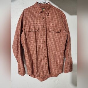 Cabelas Mens Button down shirt. Long sleeve size Large Tall. Coral/ orange plaid